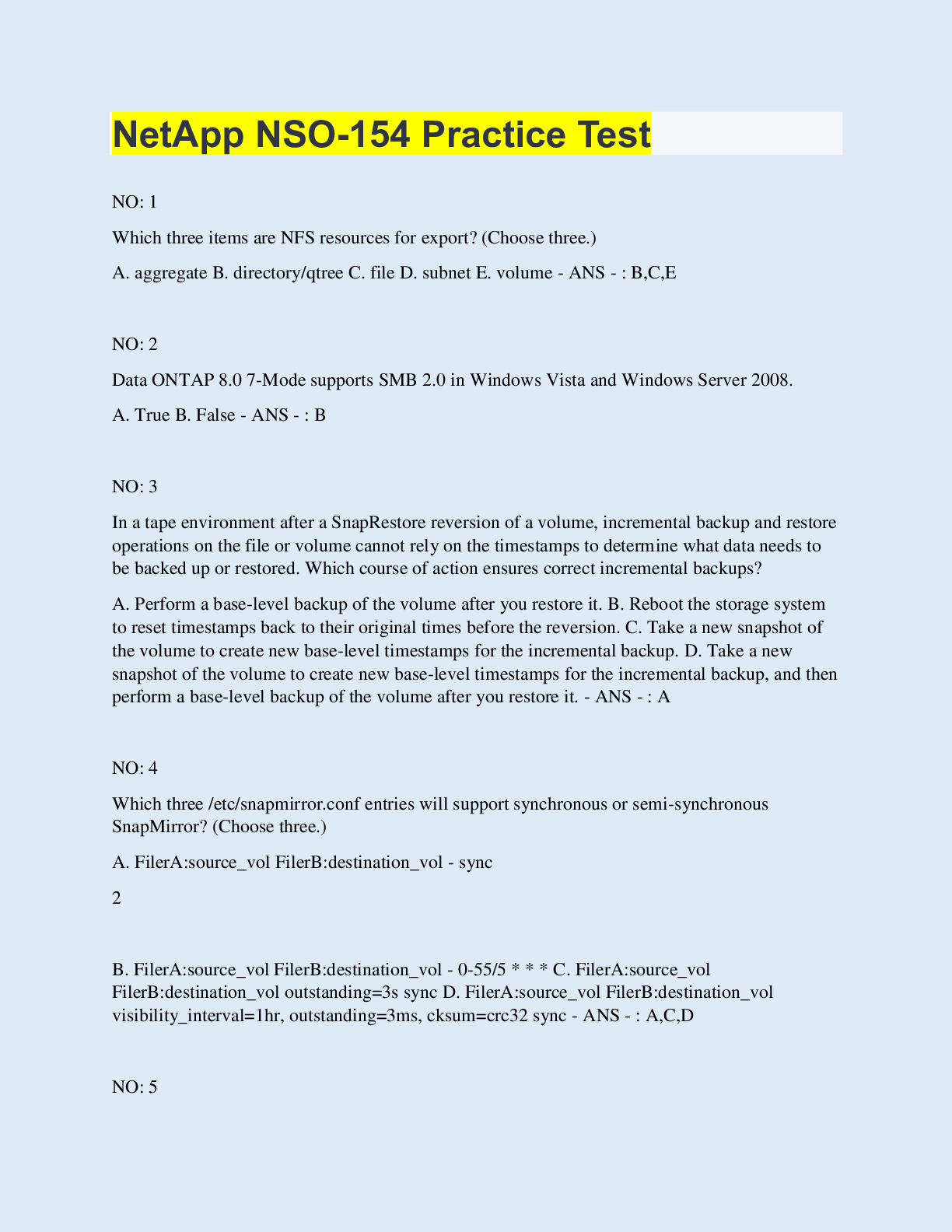 Preview image for NetApp NSO-154 Practice Test | 150 Questions with 100% Correct Answers | Updated & Verified | 30 Pages